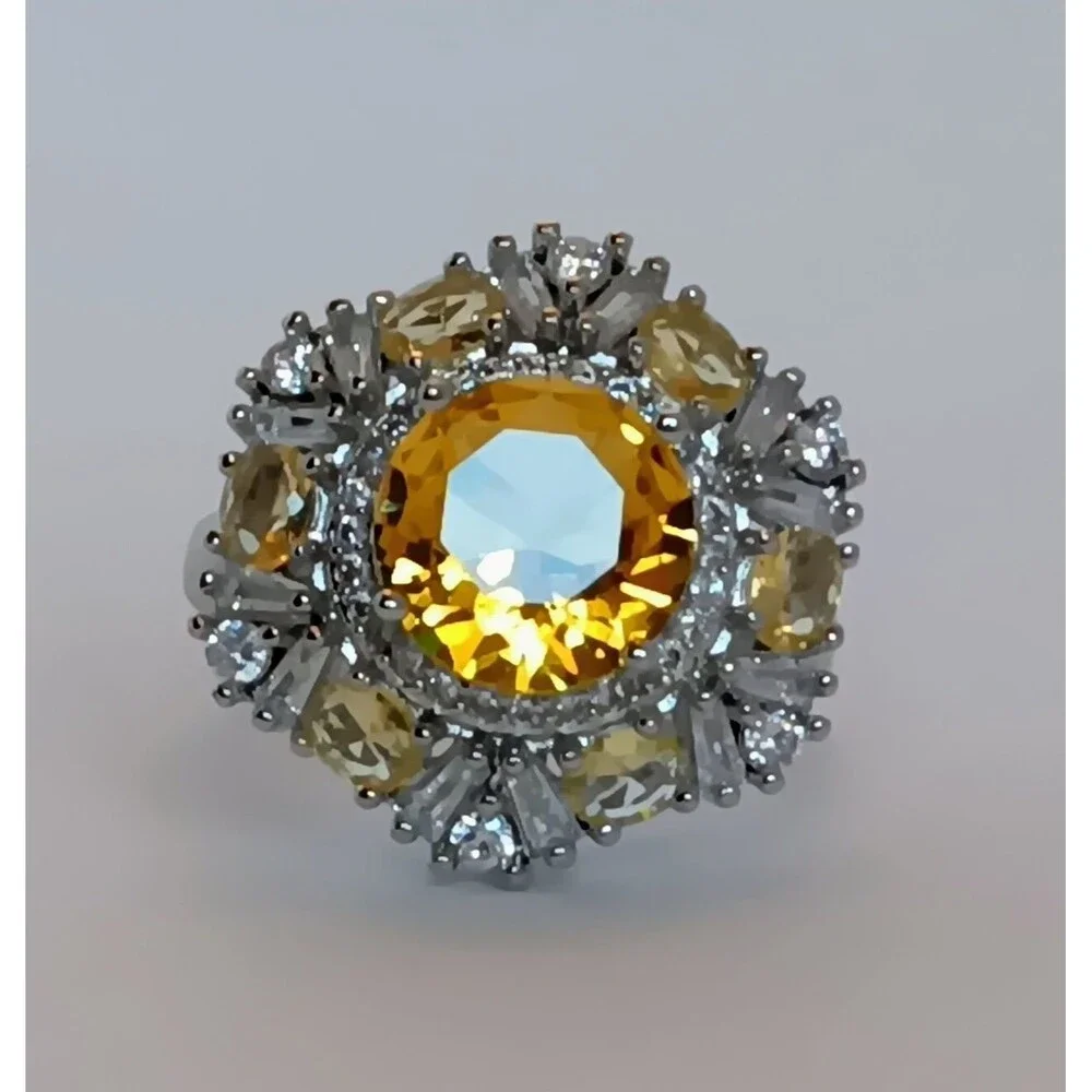 Yelled & Clear Cubic Zirconia Cocktail Statement Ring Adj Sizes 8-10